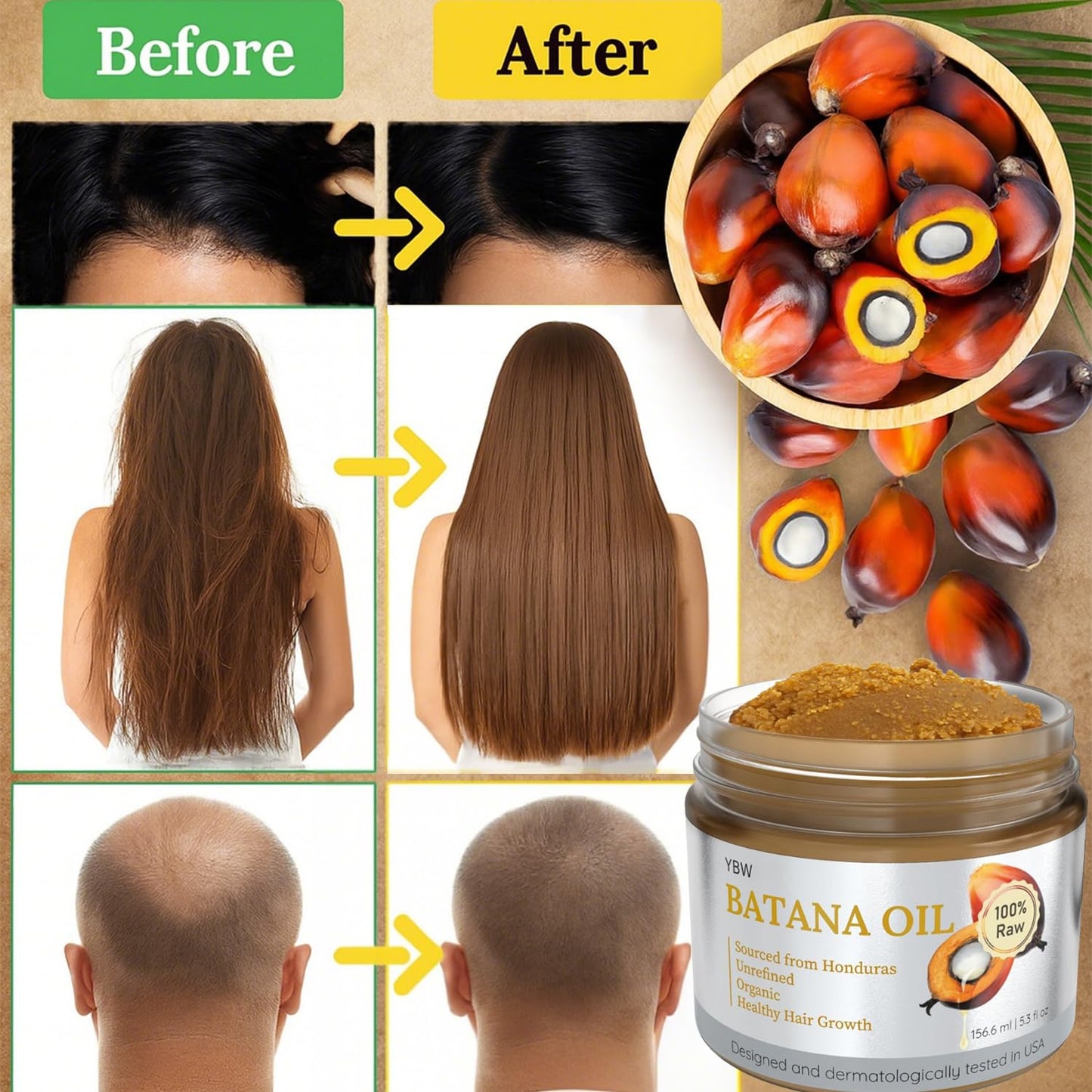 Batana Oil for Hair Growth Dr. Sebi Organic, Natural, Pure and 100% Raw Batana Oil Paste from Honduras - Botana Enhances Hair Thickness, Prevents Loss for Men and Women