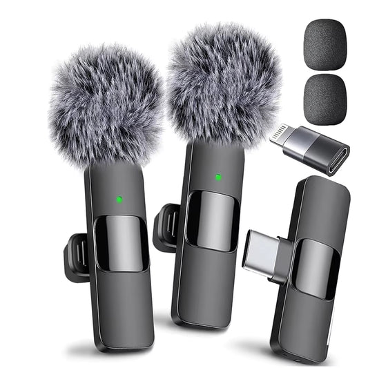 2 in 1 Wireless Lavalier Microphone Type-C Charging Video Record Microphone Noise Canceling for Iphone Computer Tablet Camera
