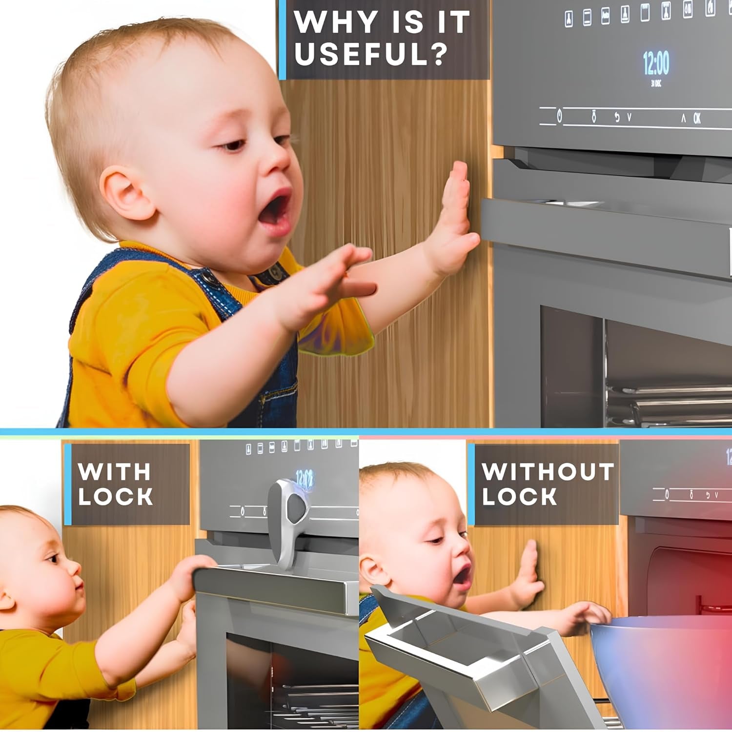 Oven Lock Child Safety, 1 Pack, Oven Door Lock Child Safety, Oven Baby Proofing, Heat-Resistant, Durable & Easy to Install Oven Safety Locks for Toddlers, Baby Proof Oven (White)